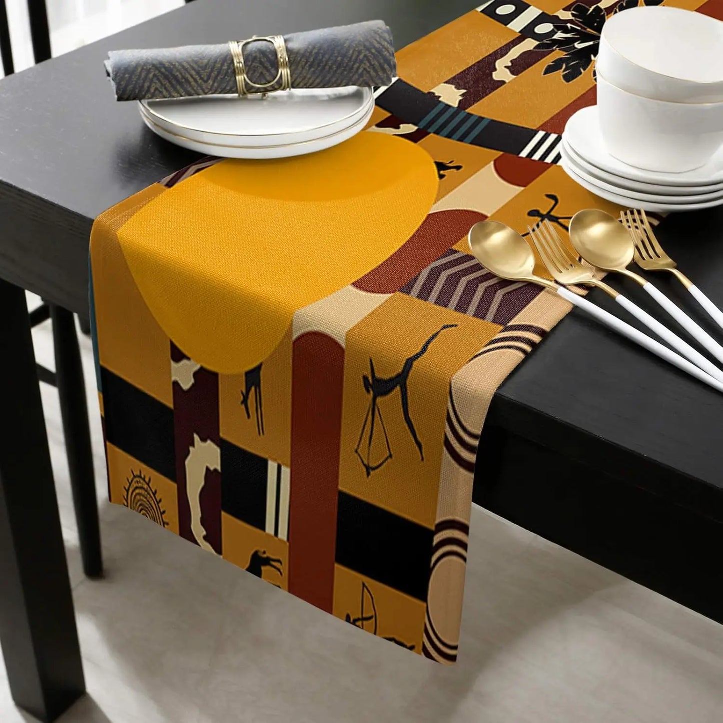 African Black Woman Linen Table Runners Dresser Scarves Decor Elephant Giraffe Kitchen Dining Table Runner Party Decorations