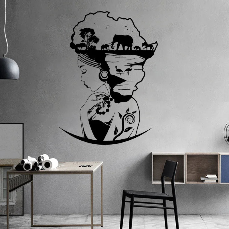 Safari Goddess Africa Continent vinyl sticker African Savannah Nubian African Woman Afro Girl art wall decor Room Gifts A909