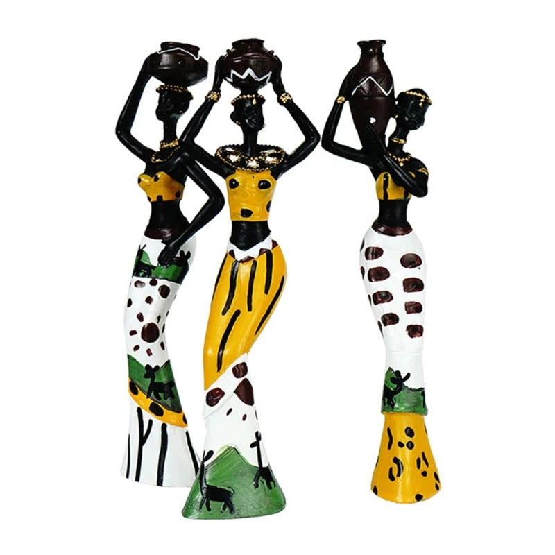 3Pcs African Woman Sculpture Abstract Tribal Lady Resins Statue Figurine Decors Dropshipping
