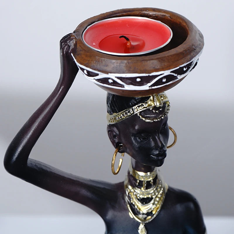 Resin Statue Sculptures For Home Decor House Decoration Living Room Candle Holder Mold Table Desk Black African Candlestick