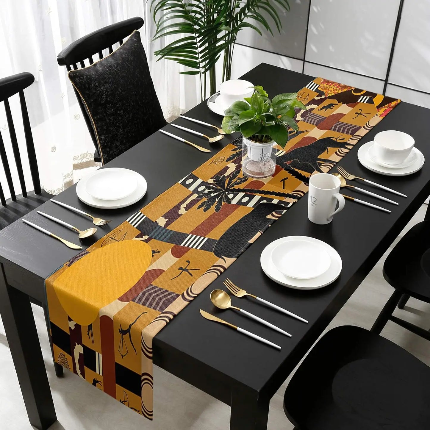 African Black Woman Linen Table Runners Dresser Scarves Decor Elephant Giraffe Kitchen Dining Table Runner Party Decorations