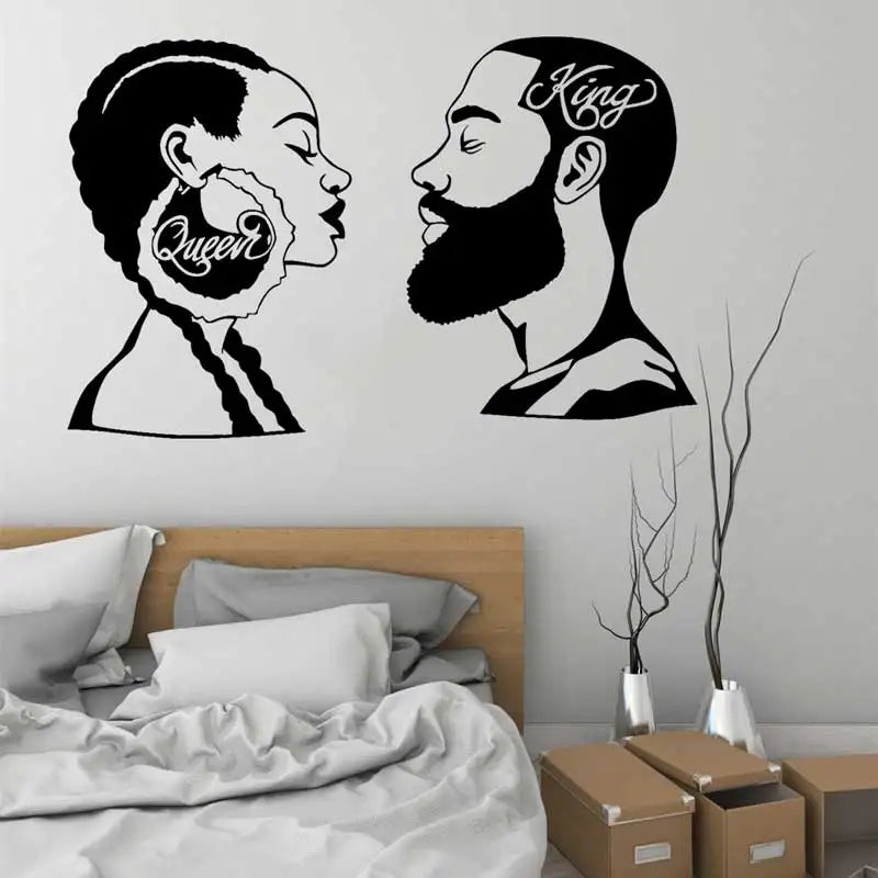 Beautiful African Men and Women Vinyl Wall Decal Queen King Black Man Woman Couple Home Bedroom Decoration Beauty Salon Sticker