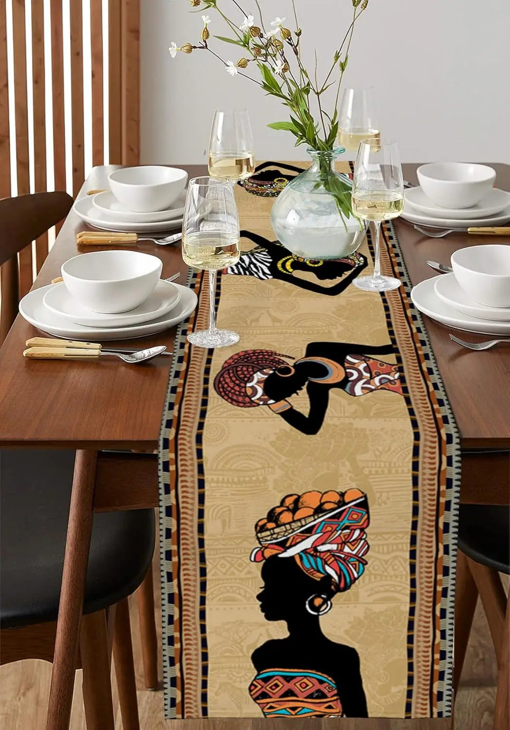 Traditional Tribal Brown African Woman Linen Table Runners Dresser Scarf Decor Washable Dining Table Runners Home Decorations
