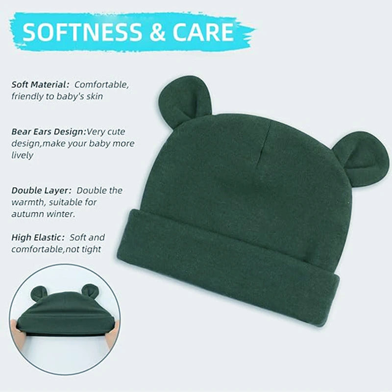 3Pcs/set Cotton Newborn Hats Striped Caps Knitted Cartoon Socks Infant Felt Cute Bear Headwraps Baby Accessories 0-6M Beanies