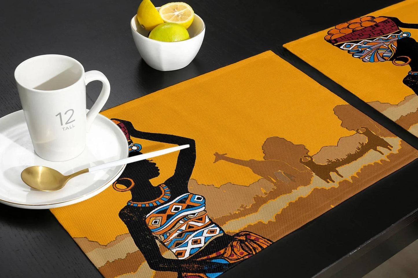African Black Woman Placemat Wedding Party Dining Decor Linen Table Mat Kitchen Accessories Table Napkin 4PCS
