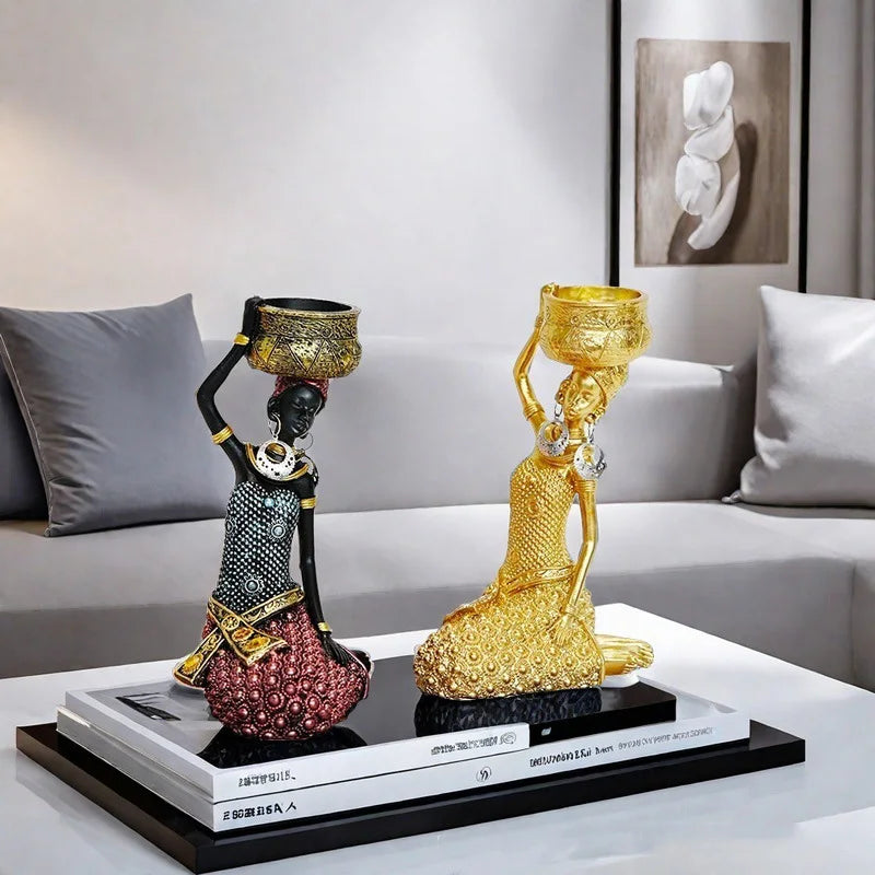 Resin Black tribal art sculptures and figurines African cultural gift Home Living Room Office Table decoration and accessories