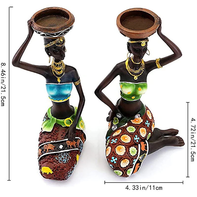 Resin Statue Sculptures For Home Decor House Decoration Living Room Candle Holder Mold Table Desk Black African Candlestick