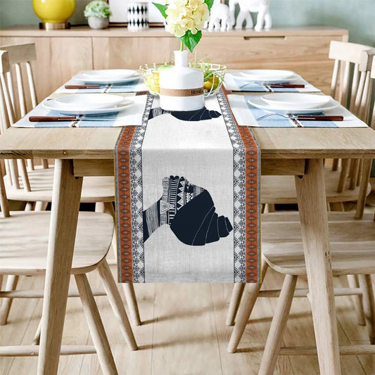 African Women Linen Table Runner Home Decorations Woman Headscarf Tribal Art Folk Style Table Runners Dresser Scarf Table Decor