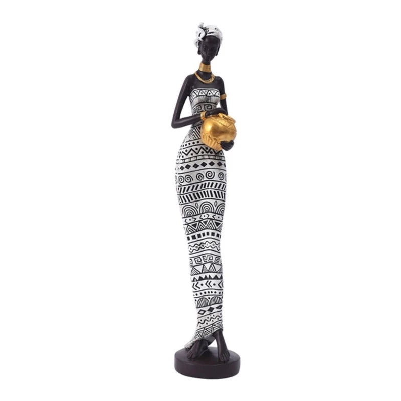 African Sculpture 16.34in Women Tribal Lady Figurine Statue Decor Collectible Art Piece Ornaments Home Office Decoration