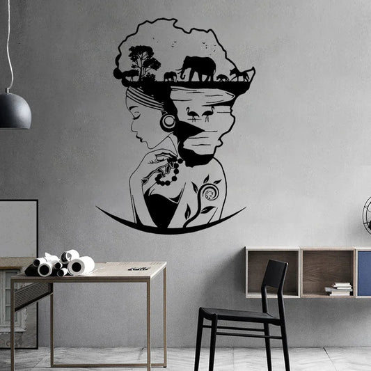 Safari Goddess Africa Continent vinyl sticker African Savannah Nubian African Woman Afro Girl art wall decor Room Gifts A909