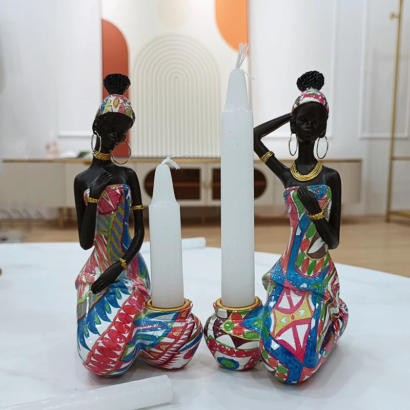Candle Holder Candlesticks For Candles Resin Candleholder Statue Sculptures Dining Table Decorations Living Room African Women