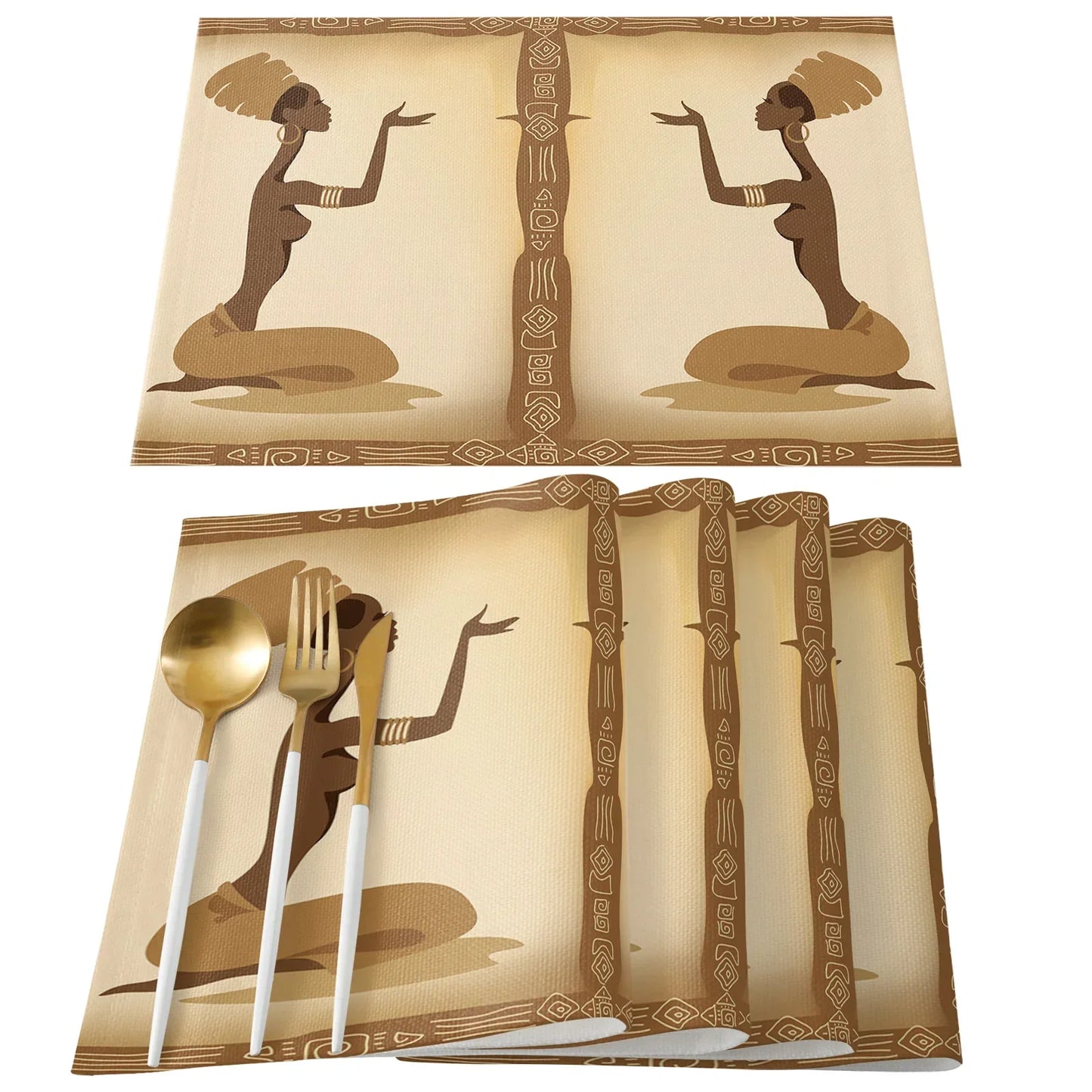 African Black Woman Placemat Wedding Party Dining Decor Linen Table Mat Kitchen Accessories Table Napkin 4PCS