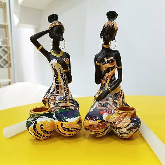 Candle Holder Candlesticks For Candles Resin Candleholder Statue Sculptures Dining Table Decorations Living Room African Women