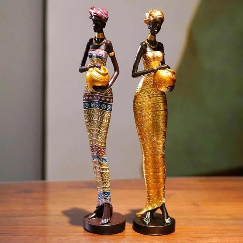 African Sculpture 16.34in Women Tribal Lady Figurine Statue Decor Collectible Art Piece Ornaments Home Office Decoration
