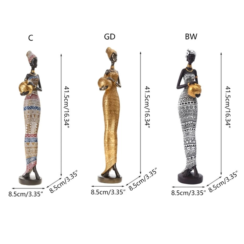 African Sculpture 16.34in Women Tribal Lady Figurine Statue Decor Collectible Art Piece Ornaments Home Office Decoration
