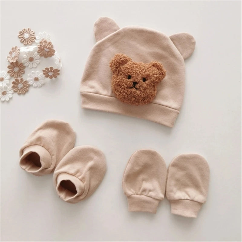 Infant Fashion Accessories Warm Hat Anti-Scratch Gloves Socks Set for Newborns
