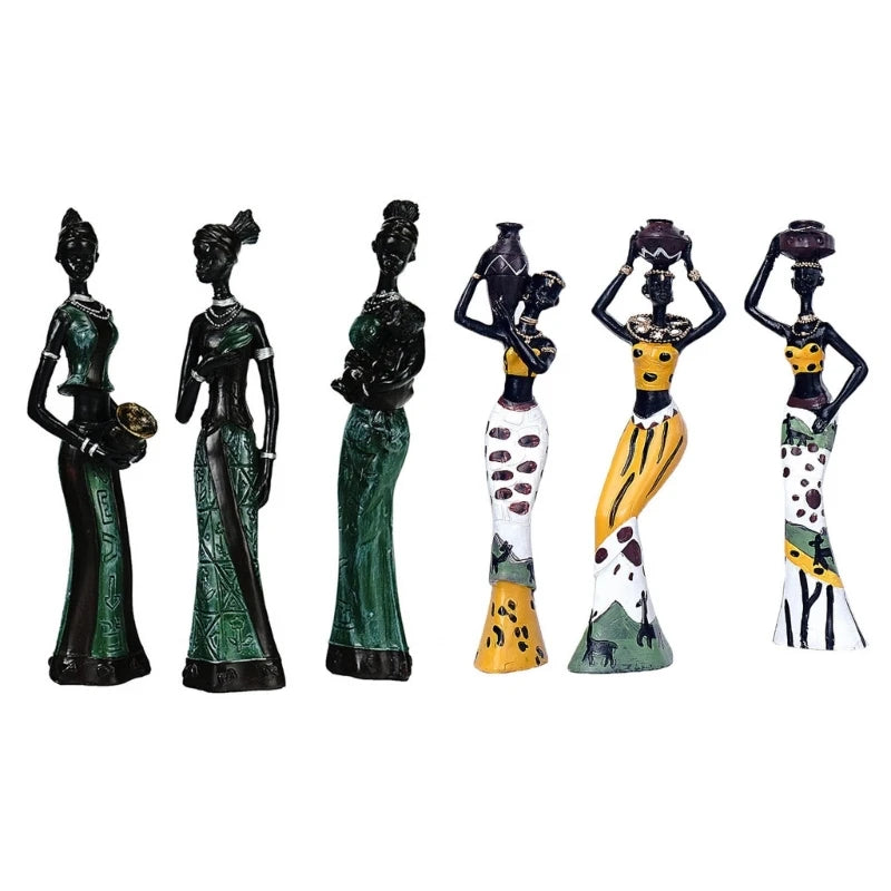 3Pcs African Woman Sculpture Abstract Tribal Lady Resins Statue Figurine Decors Dropshipping