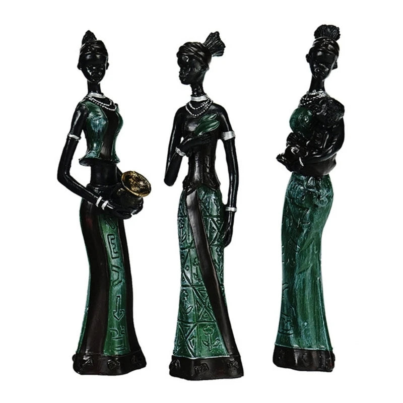 3Pcs African Woman Sculpture Abstract Tribal Lady Resins Statue Figurine Decors Dropshipping