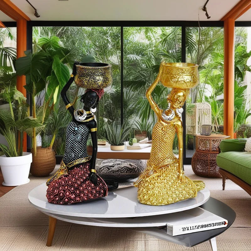 Resin Black tribal art sculptures and figurines African cultural gift Home Living Room Office Table decoration and accessories