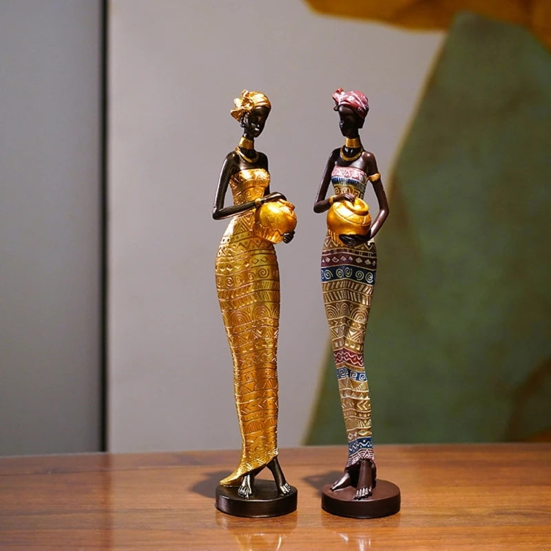 African Sculpture 16.34in Women Tribal Lady Figurine Statue Decor Collectible Art Piece Ornaments Home Office Decoration