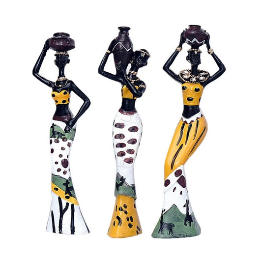 3Pcs African Woman Sculpture Abstract Tribal Lady Resins Statue Figurine Decors Dropshipping
