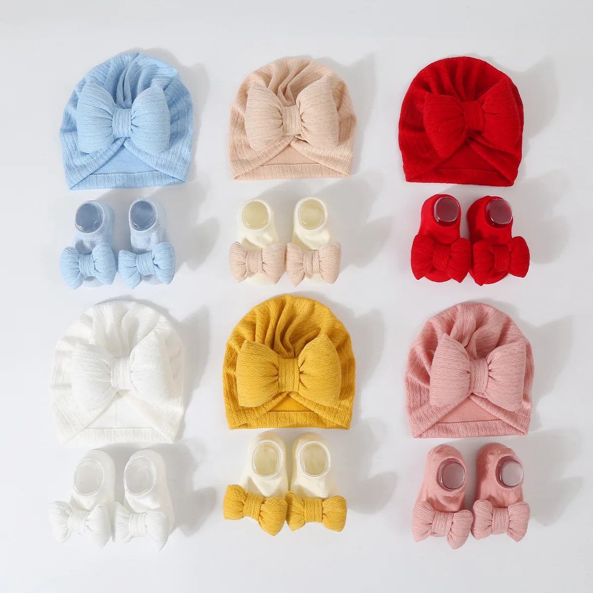 Baby Girls Hat + Socks Set 0-12M Cute Toddler Princess Socks Cotton Filled Infant Bows Cap Turban for Kids Newborn Accessories