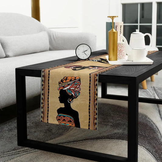 Traditional Tribal Brown African Woman Linen Table Runners Dresser Scarf Decor Washable Dining Table Runners Home Decorations