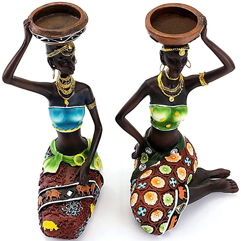 Resin Statue Sculptures For Home Decor House Decoration Living Room Candle Holder Mold Table Desk Black African Candlestick