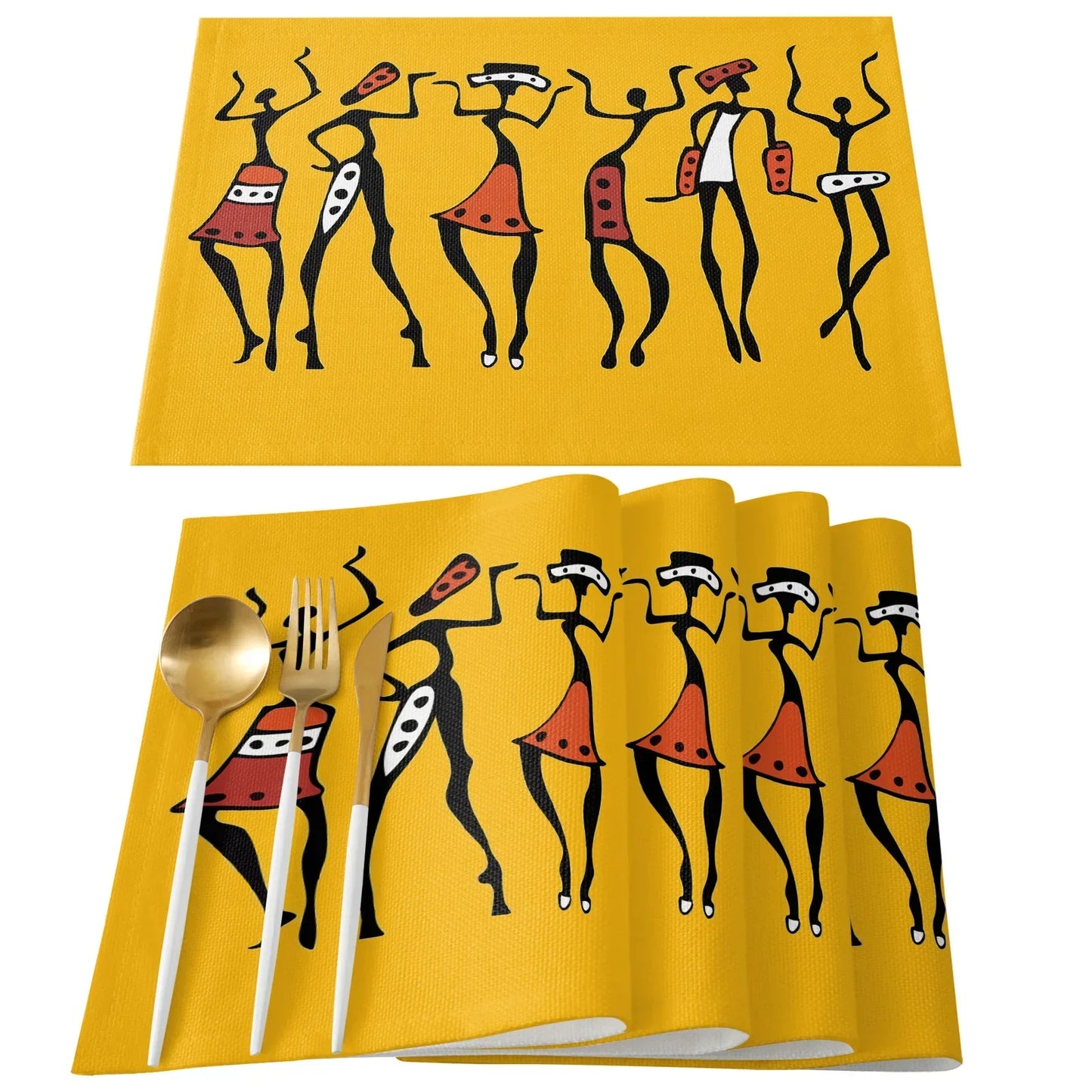 African Black Woman Placemat Wedding Party Dining Decor Linen Table Mat Kitchen Accessories Table Napkin 4PCS