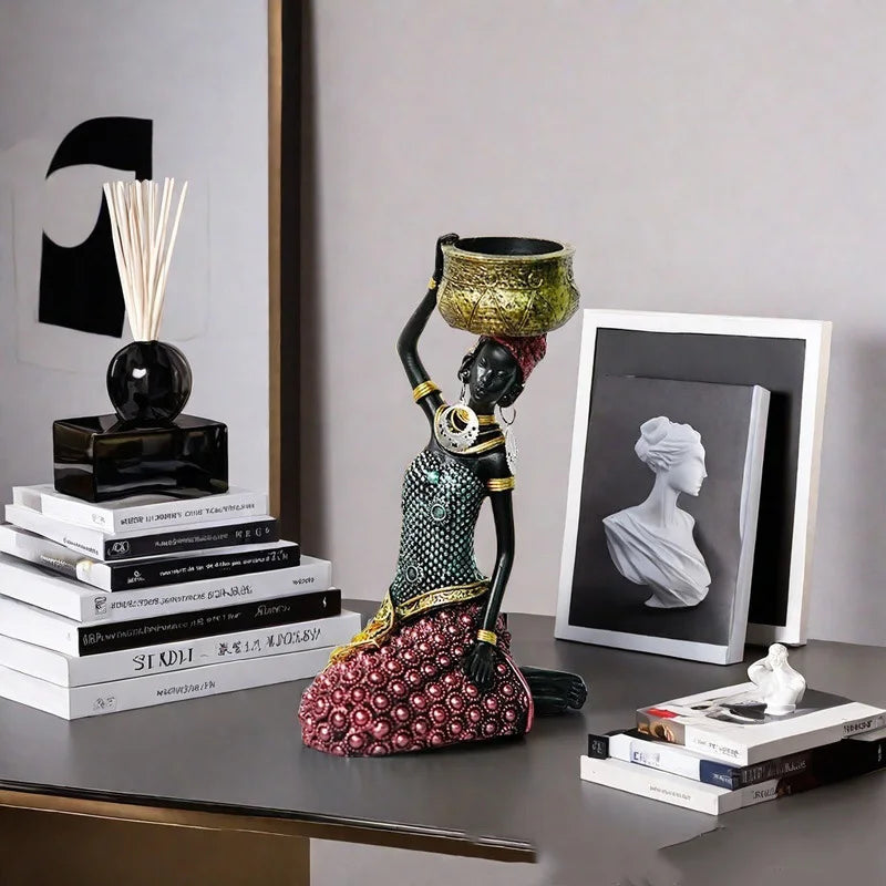 Resin Black tribal art sculptures and figurines African cultural gift Home Living Room Office Table decoration and accessories