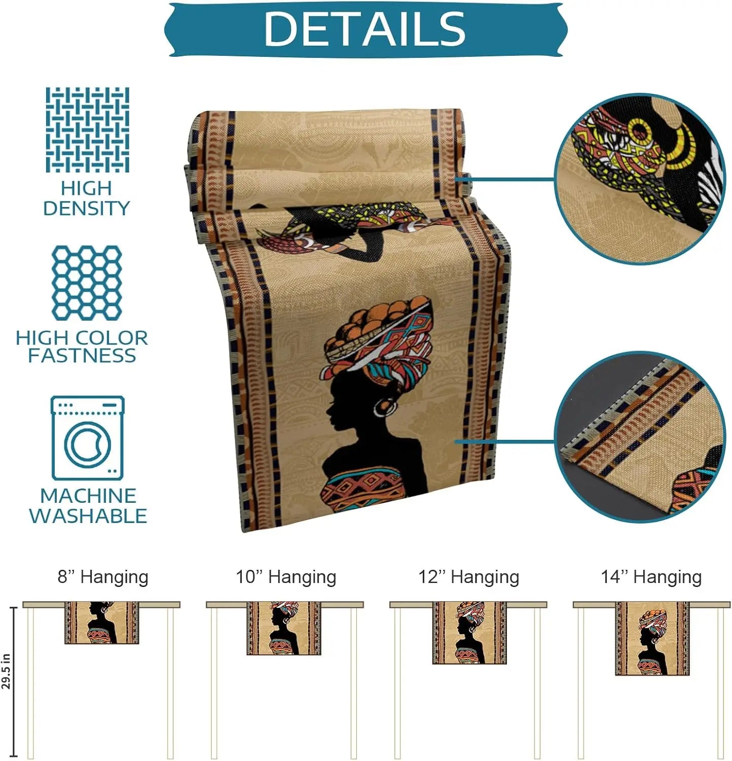 Traditional Tribal Brown African Woman Linen Table Runners Dresser Scarf Decor Washable Dining Table Runners Home Decorations