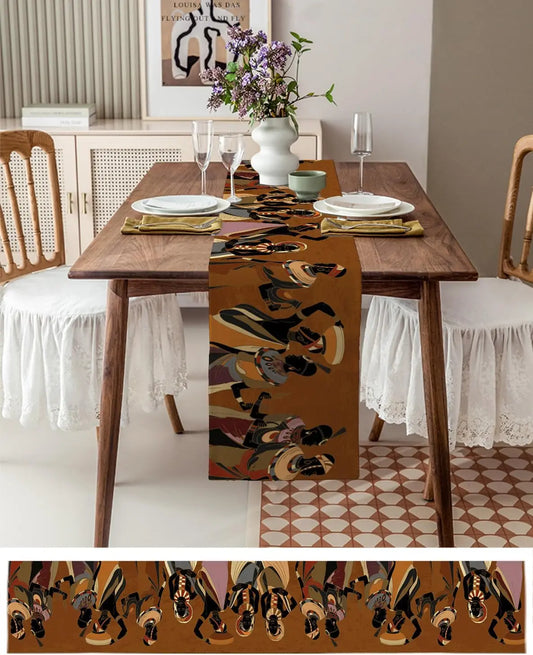 African Woman Linen Table Runners Dresser Scarves Table Decor Southwest Egyptian Girl Dining Table Runners Party Decorations