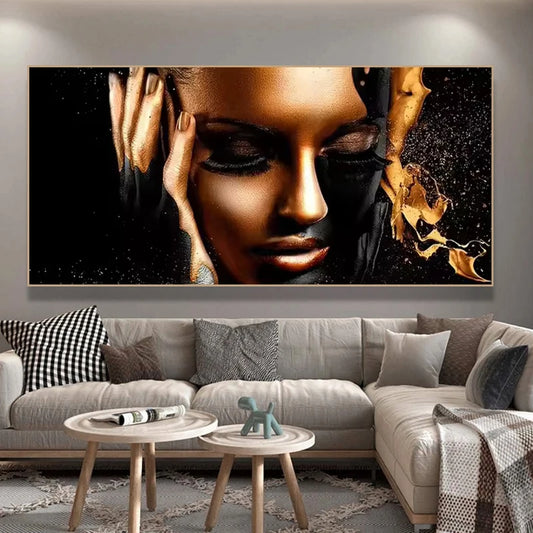 Portrait Black Africa Woman Canvas Painting Wall Art  Africa Woman Golden Lip Canvas Posters and Prints Wall Art Picture Decor