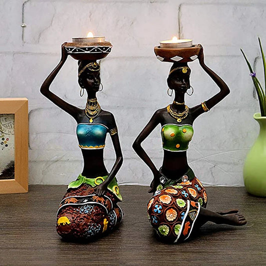 Resin Statue Sculptures For Home Decor House Decoration Living Room Candle Holder Mold Table Desk Black African Candlestick