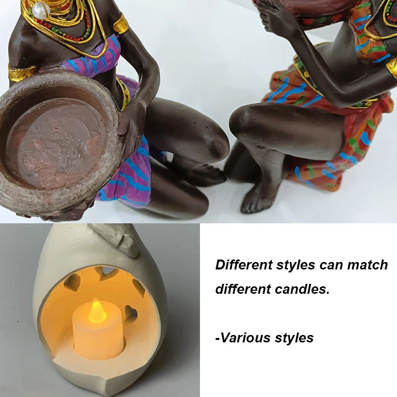 Candle Holder Candlesticks For Candles Resin Candleholder Statue Sculptures Dining Table Decorations Living Room African Women