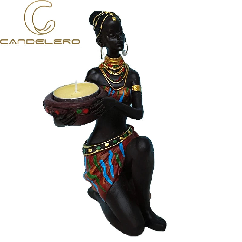 Candle Holder Candlesticks For Candles Resin Candleholder Statue Sculptures Dining Table Decorations Living Room African Women