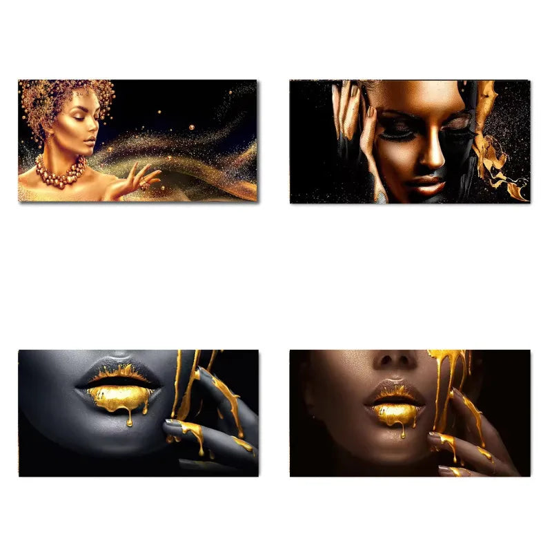 Portrait Black Africa Woman Canvas Painting Wall Art  Africa Woman Golden Lip Canvas Posters and Prints Wall Art Picture Decor
