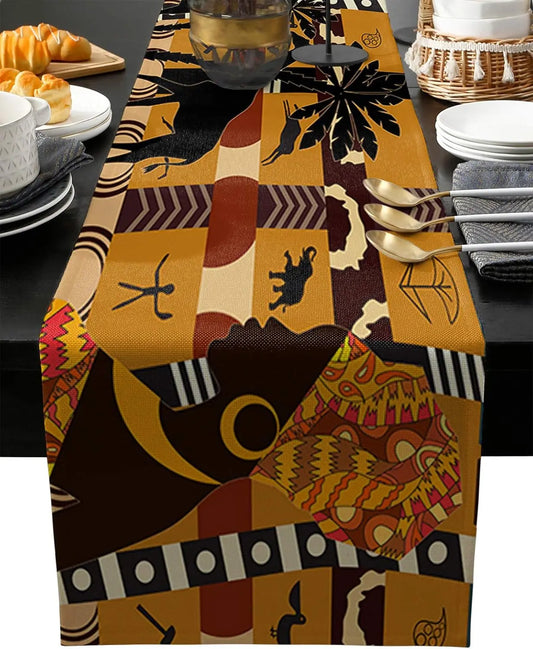 African Black Woman Linen Table Runners Dresser Scarves Decor Elephant Giraffe Kitchen Dining Table Runner Party Decorations