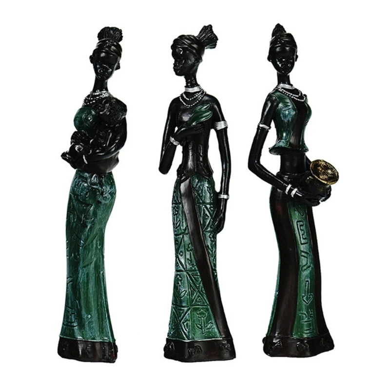 3Pcs African Woman Sculpture Abstract Tribal Lady Resins Statue Figurine Decors Dropshipping