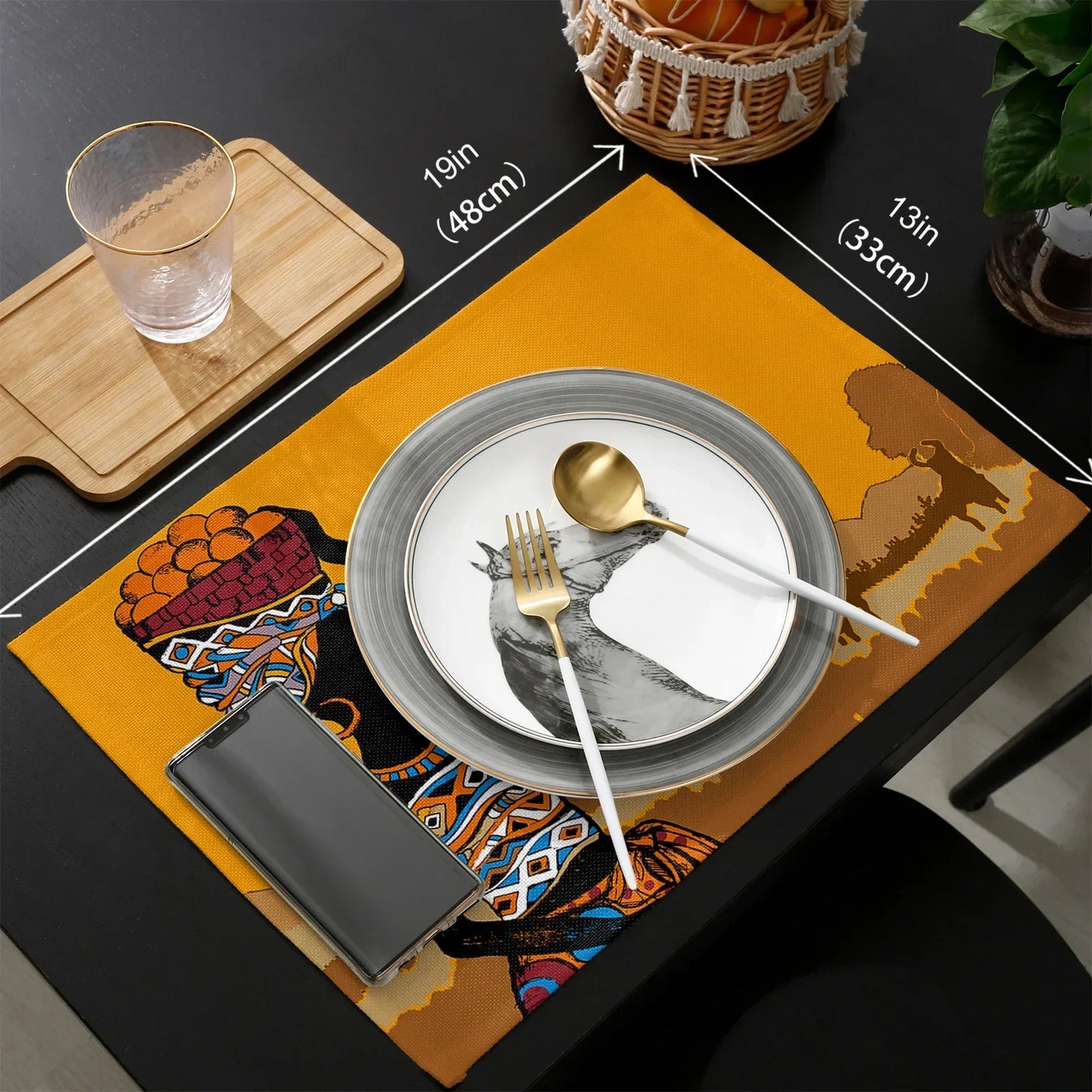 African Black Woman Placemat Wedding Party Dining Decor Linen Table Mat Kitchen Accessories Table Napkin 4PCS