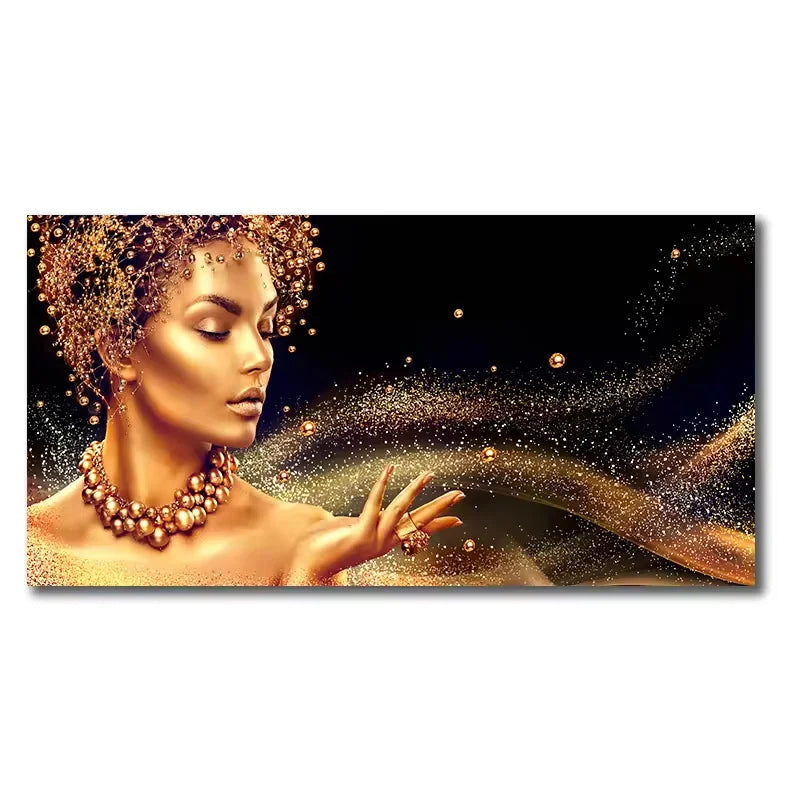 Portrait Black Africa Woman Canvas Painting Wall Art  Africa Woman Golden Lip Canvas Posters and Prints Wall Art Picture Decor