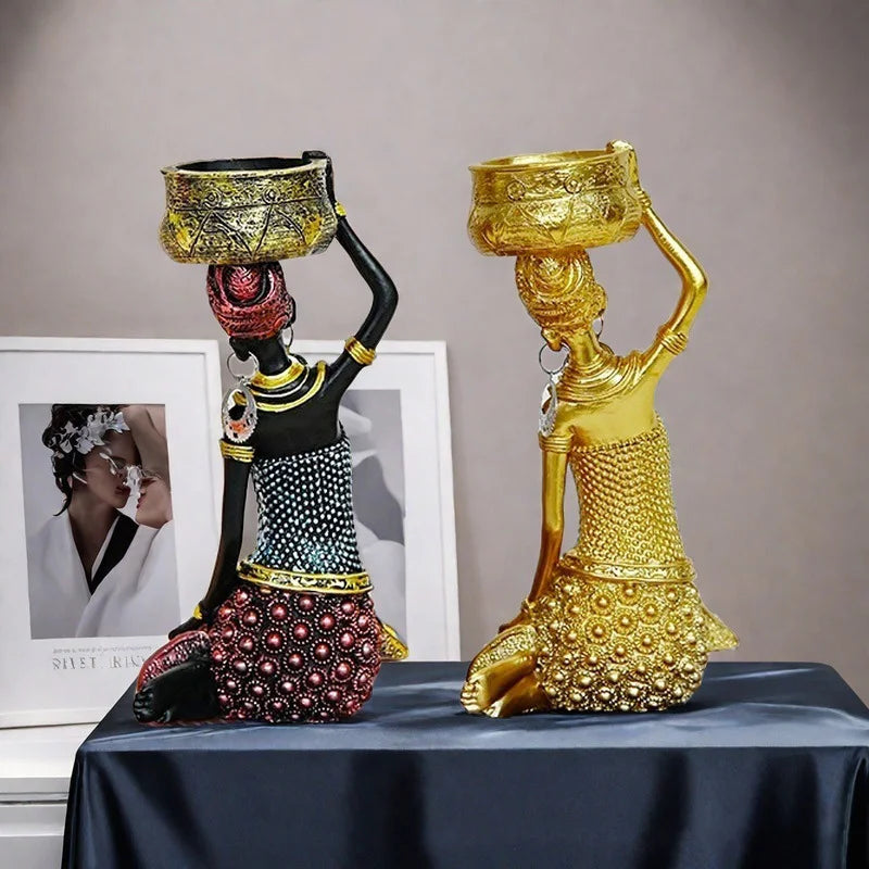 Resin Black tribal art sculptures and figurines African cultural gift Home Living Room Office Table decoration and accessories
