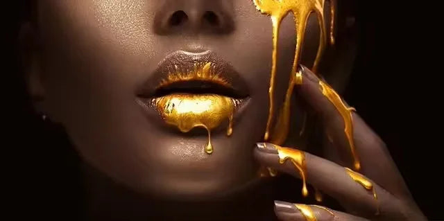 Portrait Black Africa Woman Canvas Painting Wall Art  Africa Woman Golden Lip Canvas Posters and Prints Wall Art Picture Decor