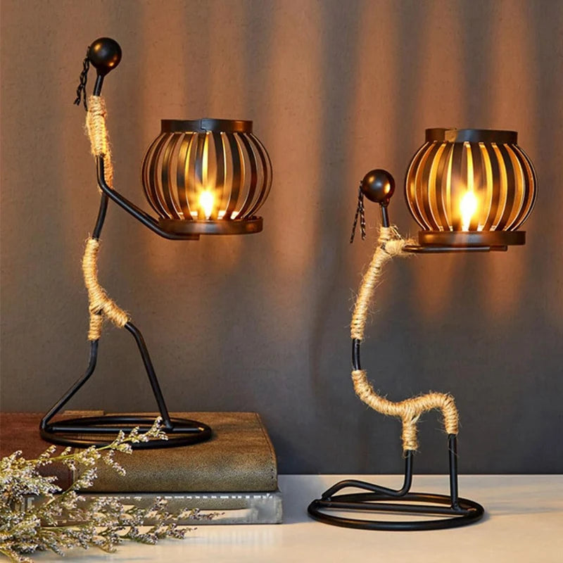 AB08-African Ladies Candle Holder, African Women Iron Candle Holder, Home Bar Table Decoration