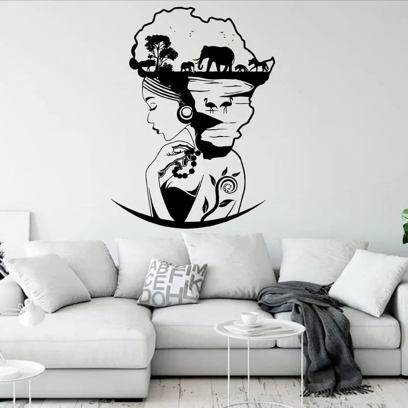 Safari Goddess Africa Continent vinyl sticker African Savannah Nubian African Woman Afro Girl art wall decor Room Gifts A909