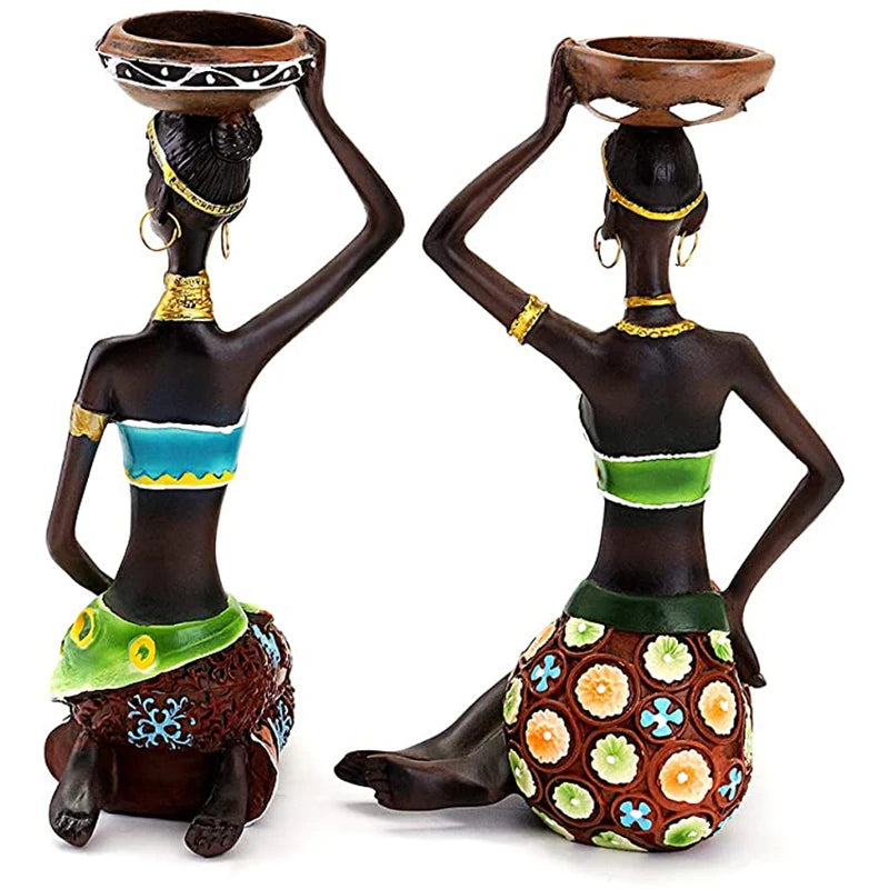 Resin Statue Sculptures For Home Decor House Decoration Living Room Candle Holder Mold Table Desk Black African Candlestick
