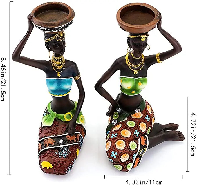 Resin Statue Sculptures For Home Decor House Decoration Living Room Candle Holder Mold Table Desk Black African Candlestick
