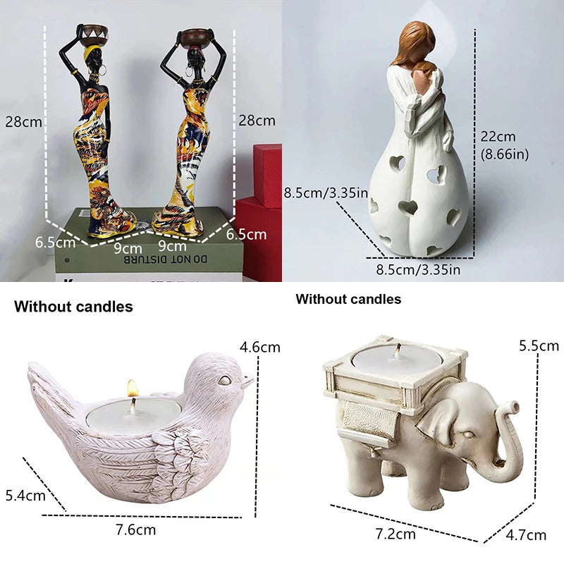 Candle Holder Candlesticks For Candles Resin Candleholder Statue Sculptures Dining Table Decorations Living Room African Women