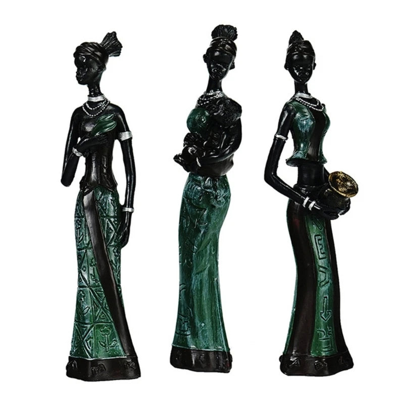 3Pcs African Woman Sculpture Abstract Tribal Lady Resins Statue Figurine Decors Dropshipping