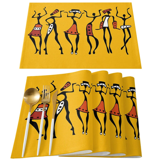 African Black Woman Placemat Wedding Party Dining Decor Linen Table Mat Kitchen Accessories Table Napkin 4PCS